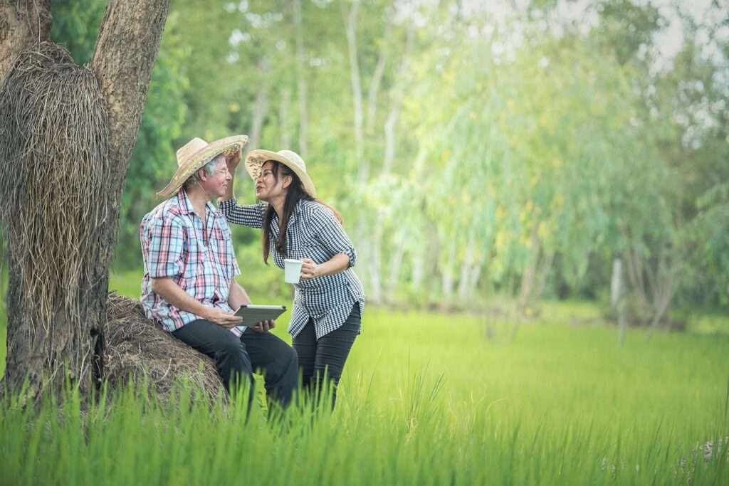 couple, senior, countryside, asia, adult, care, laughing, fall, nature, citizens, elderly, family, forest, garden, hand, love, old, outdoor, outside, smile